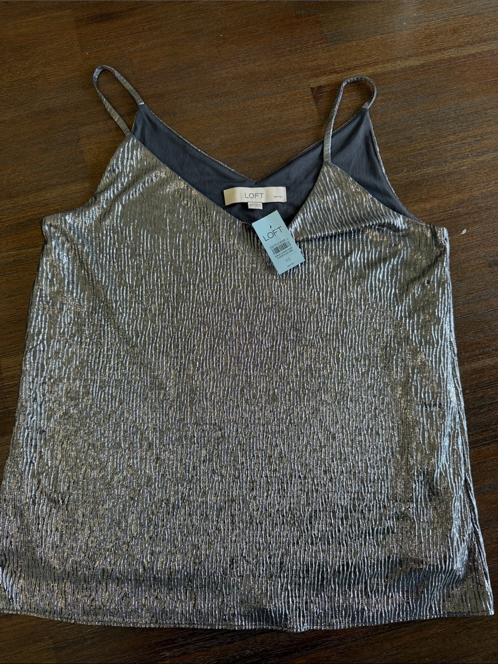 LOFT Metallic Silver Textured V-Neck Cami